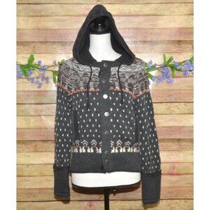 Free People Ladies Gray On My Way Hoodie Knit Sweater Size XS Mixed Print Wool